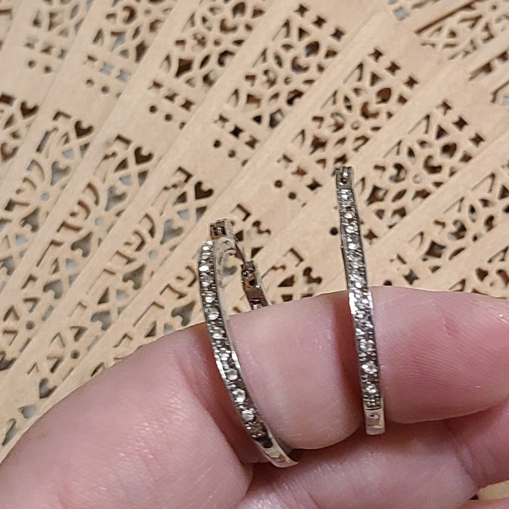 Elegant Silver Hoop Earrings With Stomes